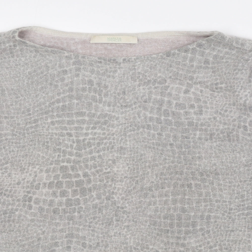 Marks and Spencer Womens Grey Boat Neck Animal Print Angora Pullover Jumper Size 16