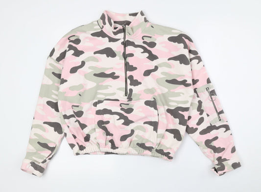 Select Womens Multicoloured High Neck Camouflage Cotton Full Zip Jumper Size L