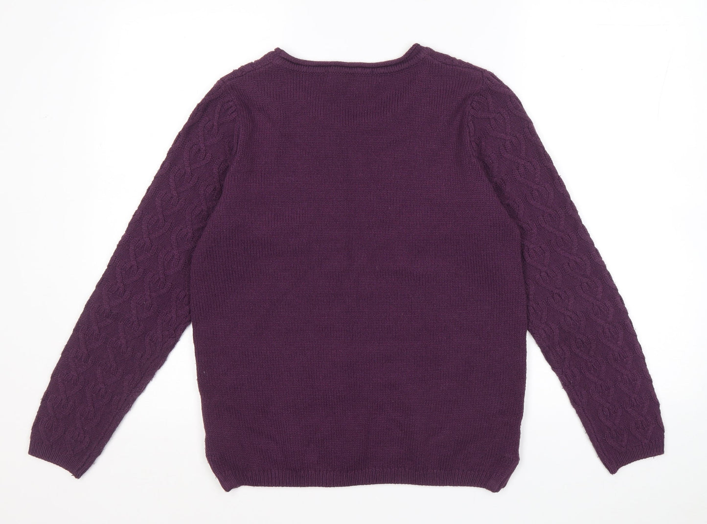 Isle Essentials Womens Purple Scoop Neck Acrylic Pullover Jumper Size 10