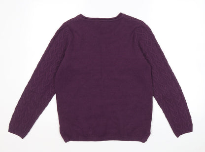 Isle Essentials Womens Purple Scoop Neck Acrylic Pullover Jumper Size 10