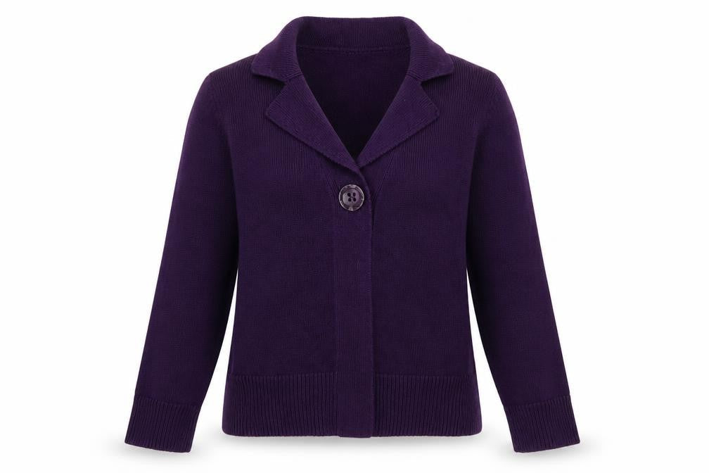 BHS Womens Purple V-Neck Cotton Cardigan Jumper Size 12