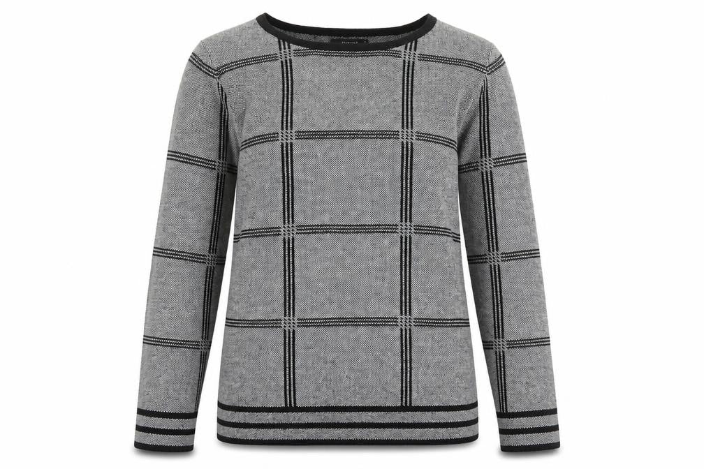 Papaya Womens Grey Scoop Neck Check Acrylic Pullover Jumper Size 8