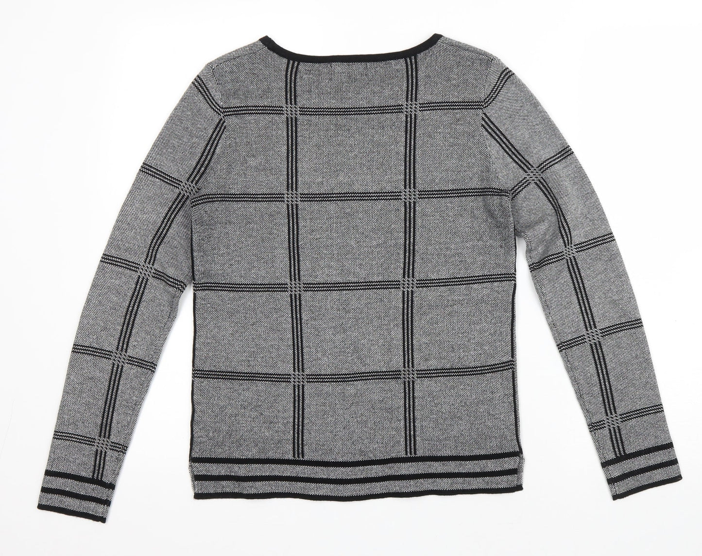 Papaya Womens Grey Scoop Neck Check Acrylic Pullover Jumper Size 8