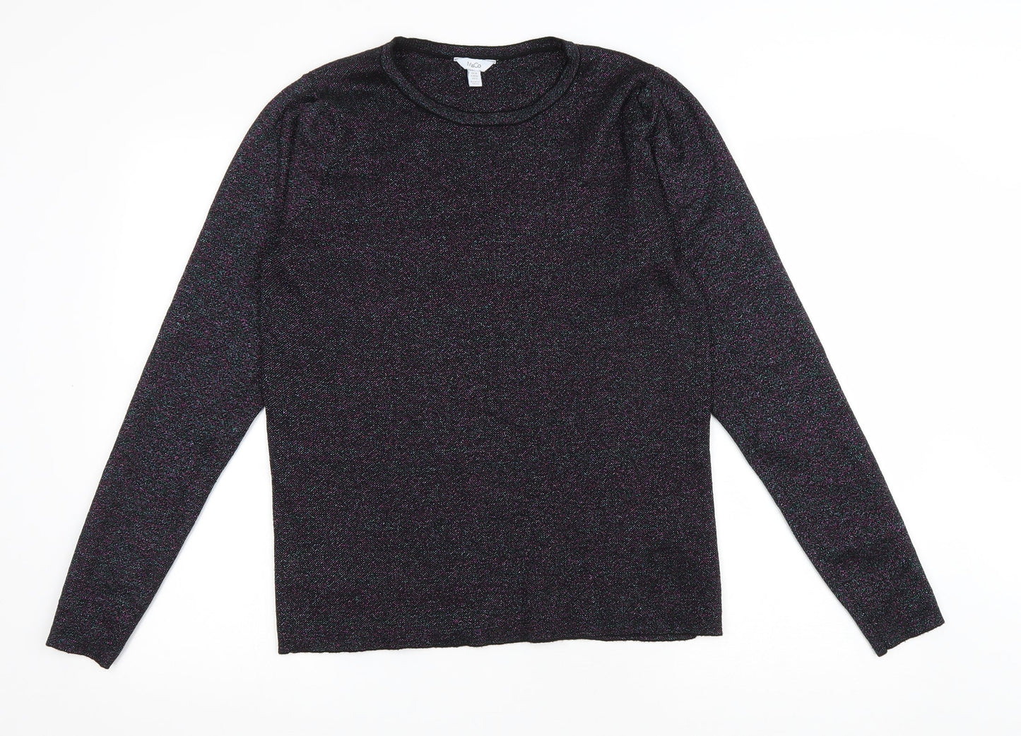 M&Co Womens Black Round Neck Polyester Pullover Jumper Size 14