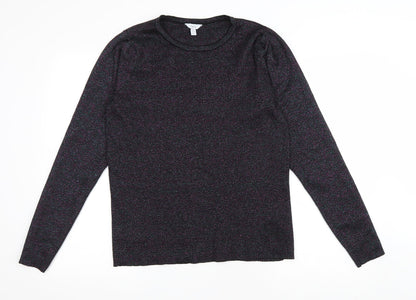 M&Co Womens Black Round Neck Polyester Pullover Jumper Size 14