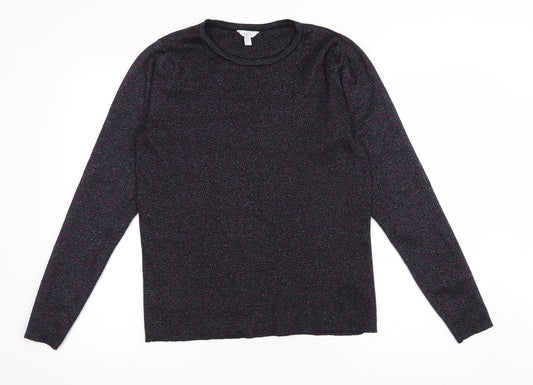 M&Co Womens Black Round Neck Polyester Pullover Jumper Size 14