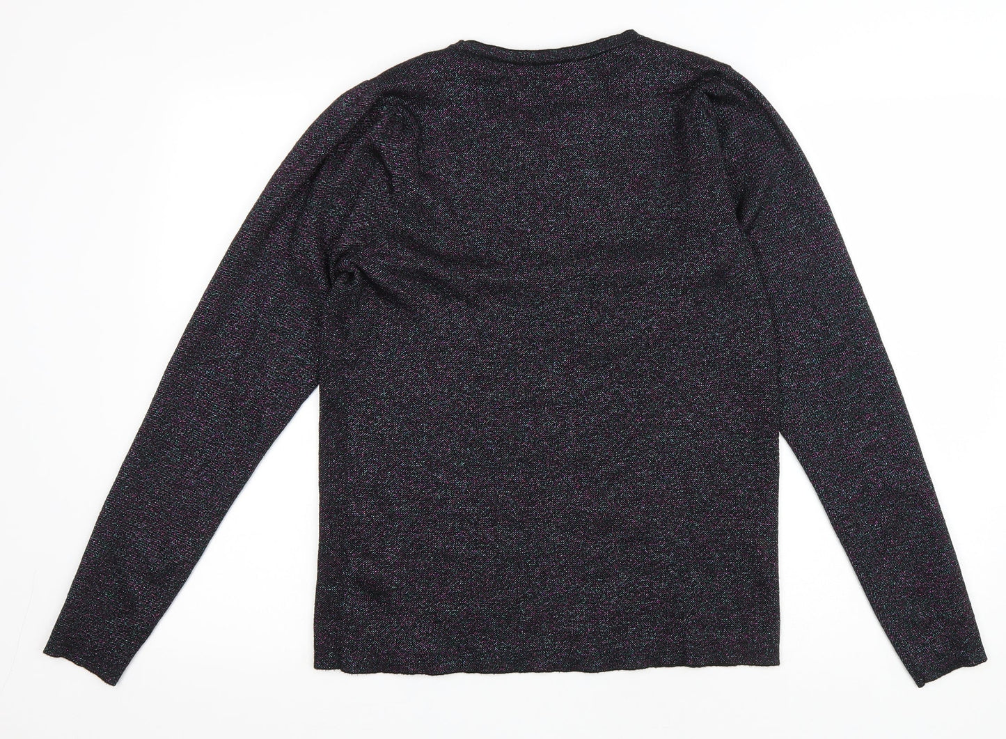 M&Co Womens Black Round Neck Polyester Pullover Jumper Size 14