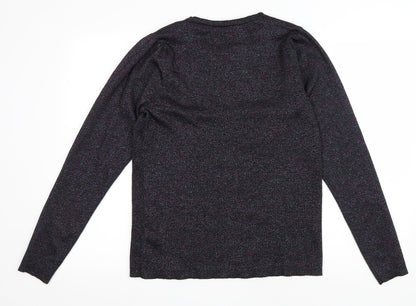M&Co Womens Black Round Neck Polyester Pullover Jumper Size 14