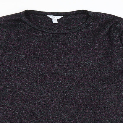 M&Co Womens Black Round Neck Polyester Pullover Jumper Size 14