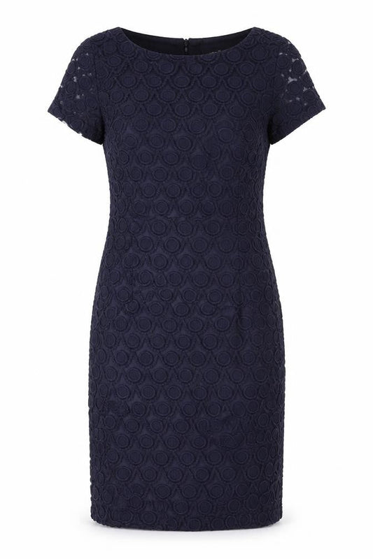 Monsoon Womens Blue Nylon Pencil Dress Size 8 Round Neck Zip - Lace Overlay Dress