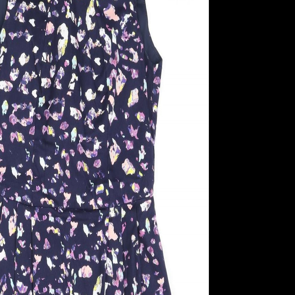 Coast Womens Blue Geometric Cotton Pencil Dress Size 8 Boat Neck Zip