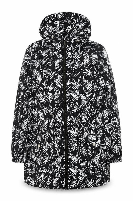 Papaya Womens Black Geometric Anorak Coat Size 12 Zip