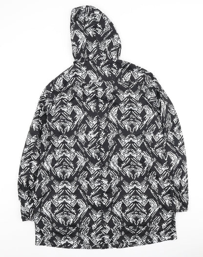 Papaya Womens Black Geometric Anorak Coat Size 12 Zip