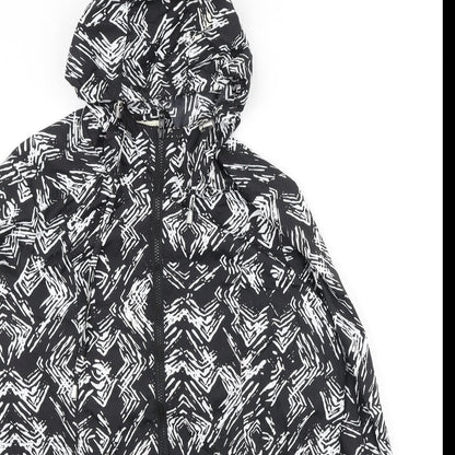 Papaya Womens Black Geometric Anorak Coat Size 12 Zip