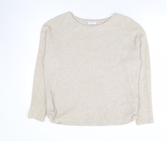 Papaya Womens Beige Round Neck Polyester Pullover Jumper Size M - Ruched Sides