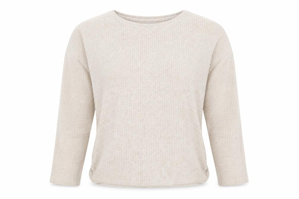 Papaya Womens Beige Round Neck Polyester Pullover Jumper Size M - Ruched Sides
