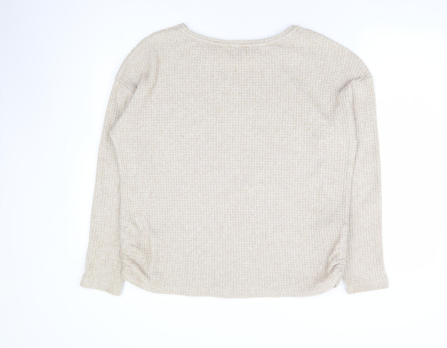Papaya Womens Beige Round Neck Polyester Pullover Jumper Size M - Ruched Sides