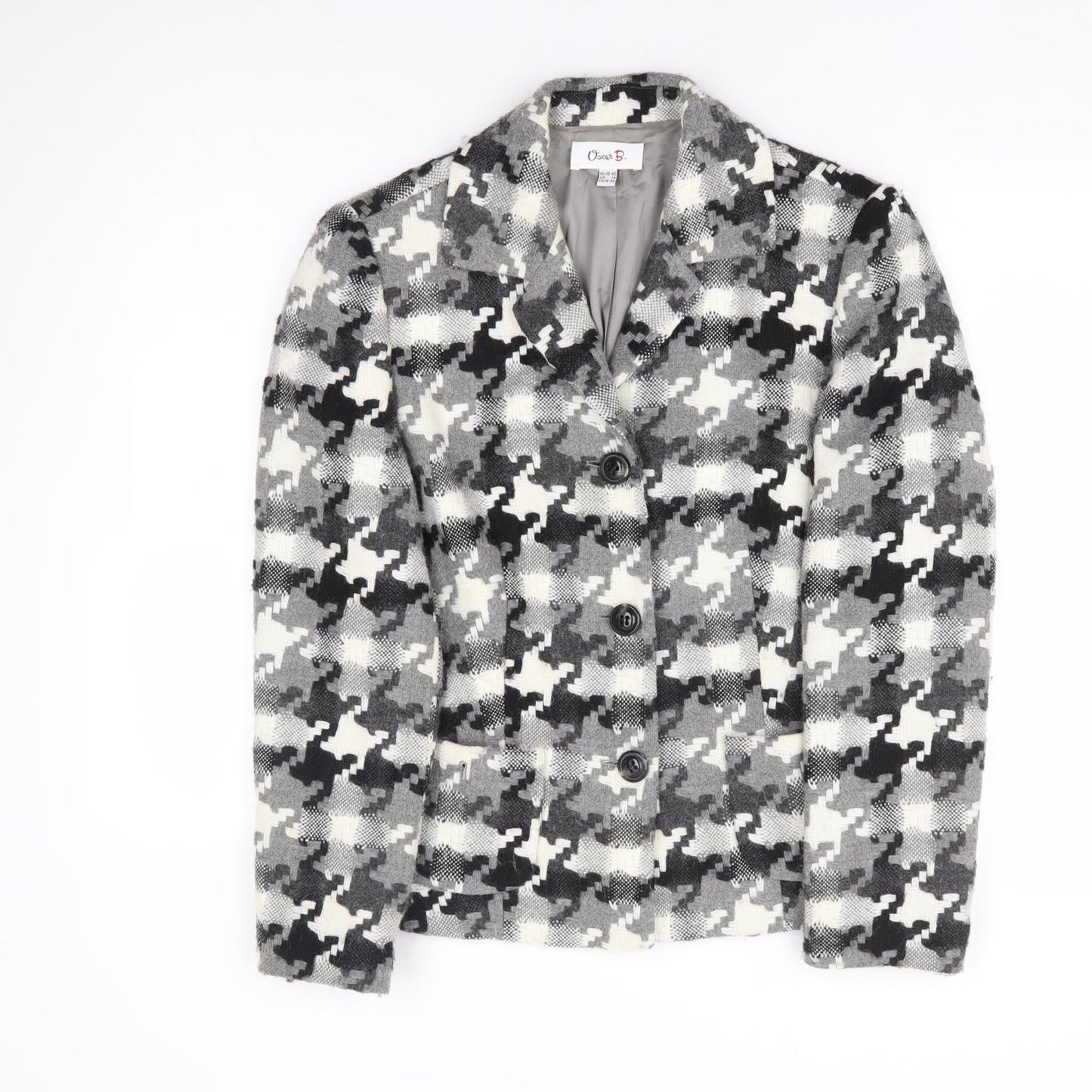 Oscar B Womens Black Geometric Jacket Blazer Size 14 Button