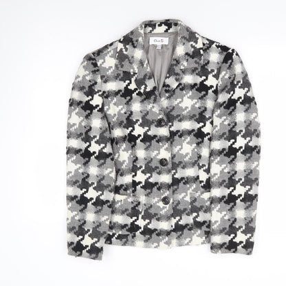 Oscar B Womens Black Geometric Jacket Blazer Size 14 Button