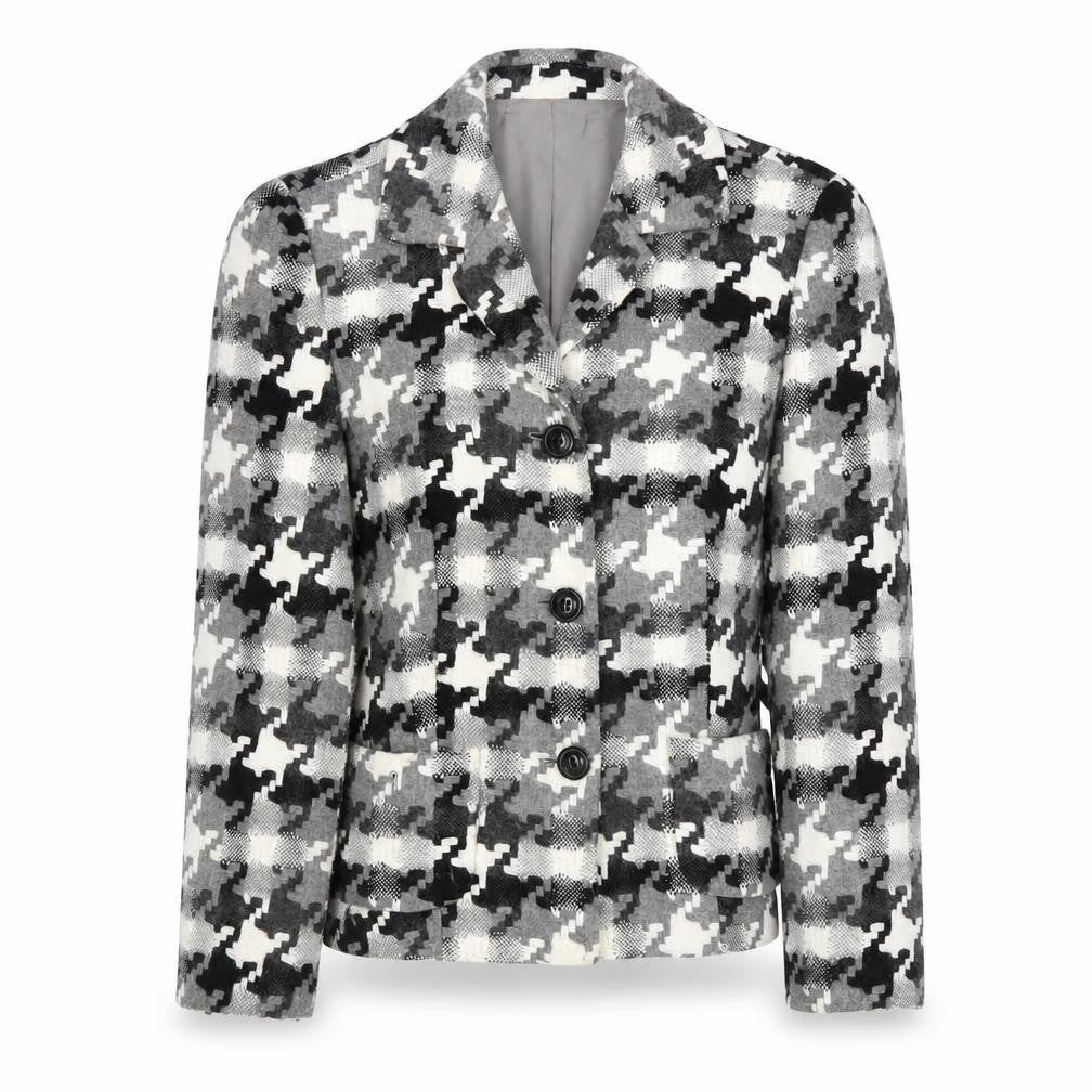 Oscar B Womens Black Geometric Jacket Blazer Size 14 Button