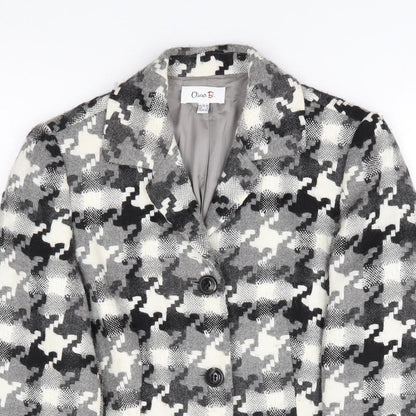 Oscar B Womens Black Geometric Jacket Blazer Size 14 Button