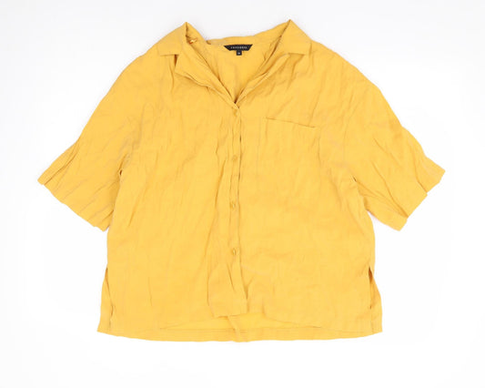 Peacocks Womens Yellow Polyester Basic Button-Up Size 12 Collared - Box Fit Shirt