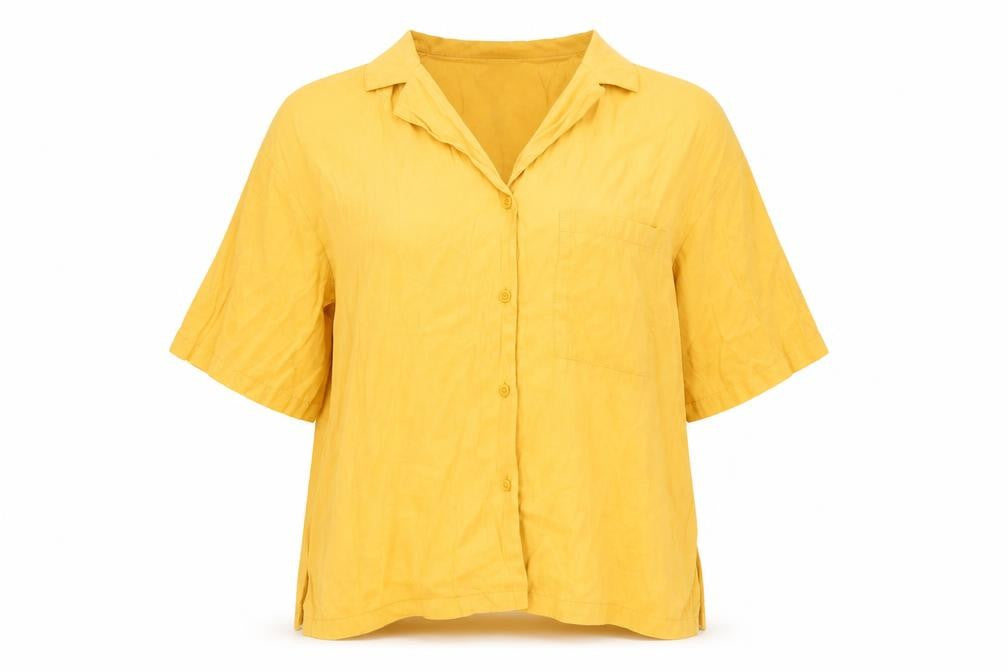 Peacocks Womens Yellow Polyester Basic Button-Up Size 12 Collared - Box Fit Shirt