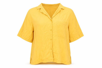 Peacocks Womens Yellow Polyester Basic Button-Up Size 12 Collared - Box Fit Shirt