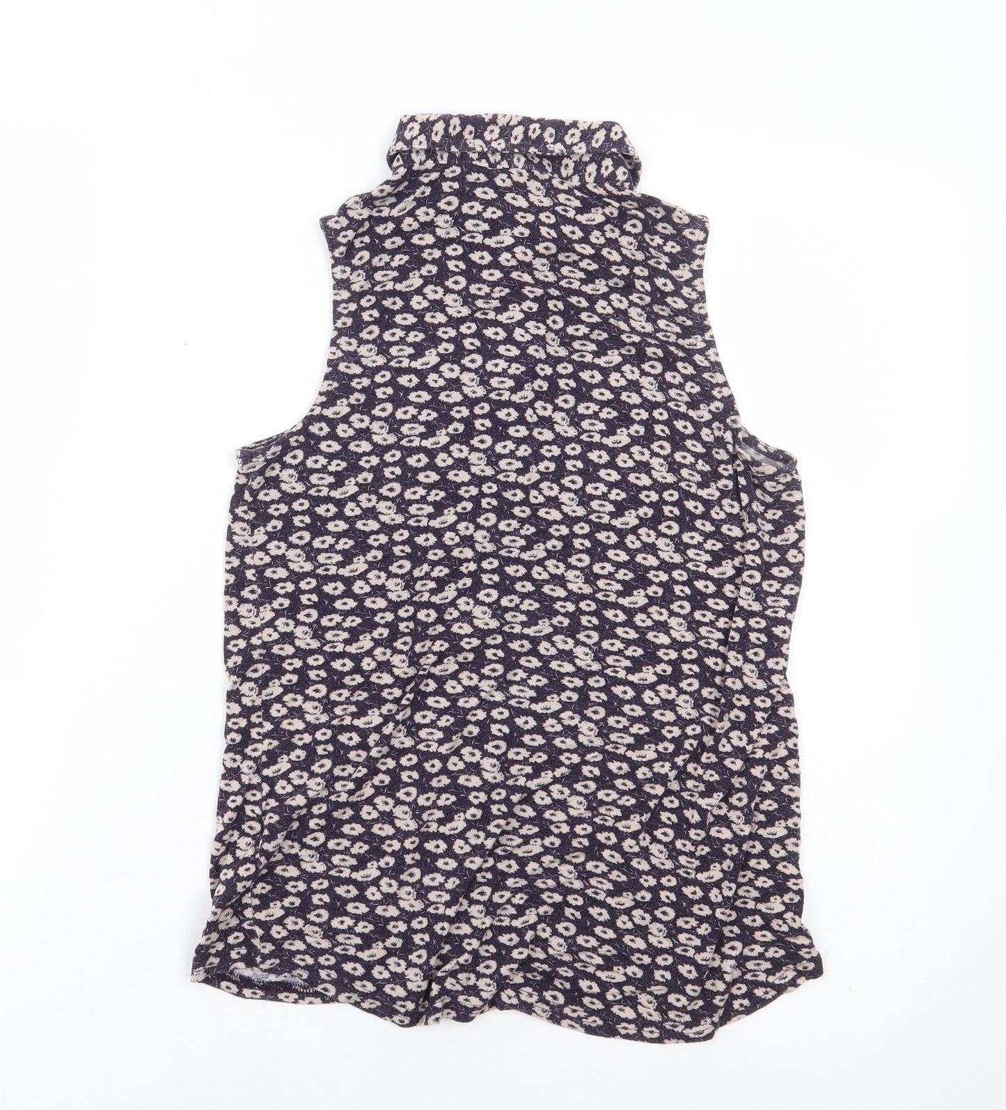 New Look Womens Purple Floral Viscose Basic Button-Up Size 8 Collared
