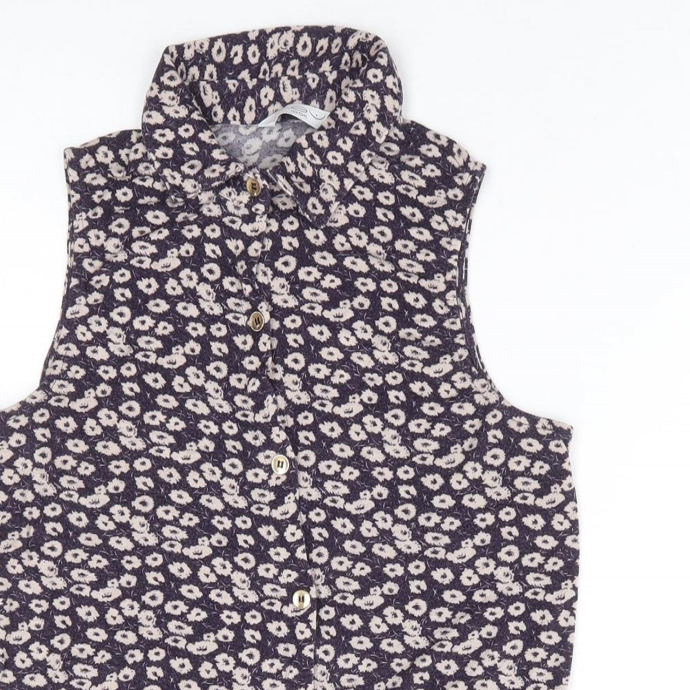 New Look Womens Purple Floral Viscose Basic Button-Up Size 8 Collared
