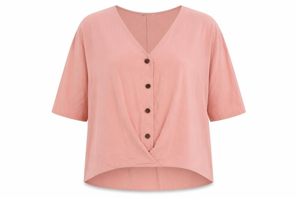 Preworn Womens Pink Polyester Basic Blouse Size 3XL V-Neck