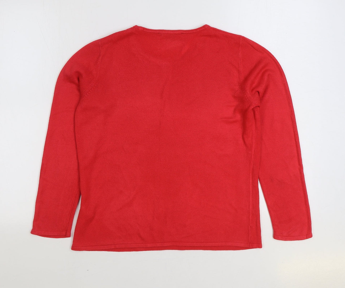 Bonmarché Womens Red Round Neck Acrylic Pullover Jumper Size 12
