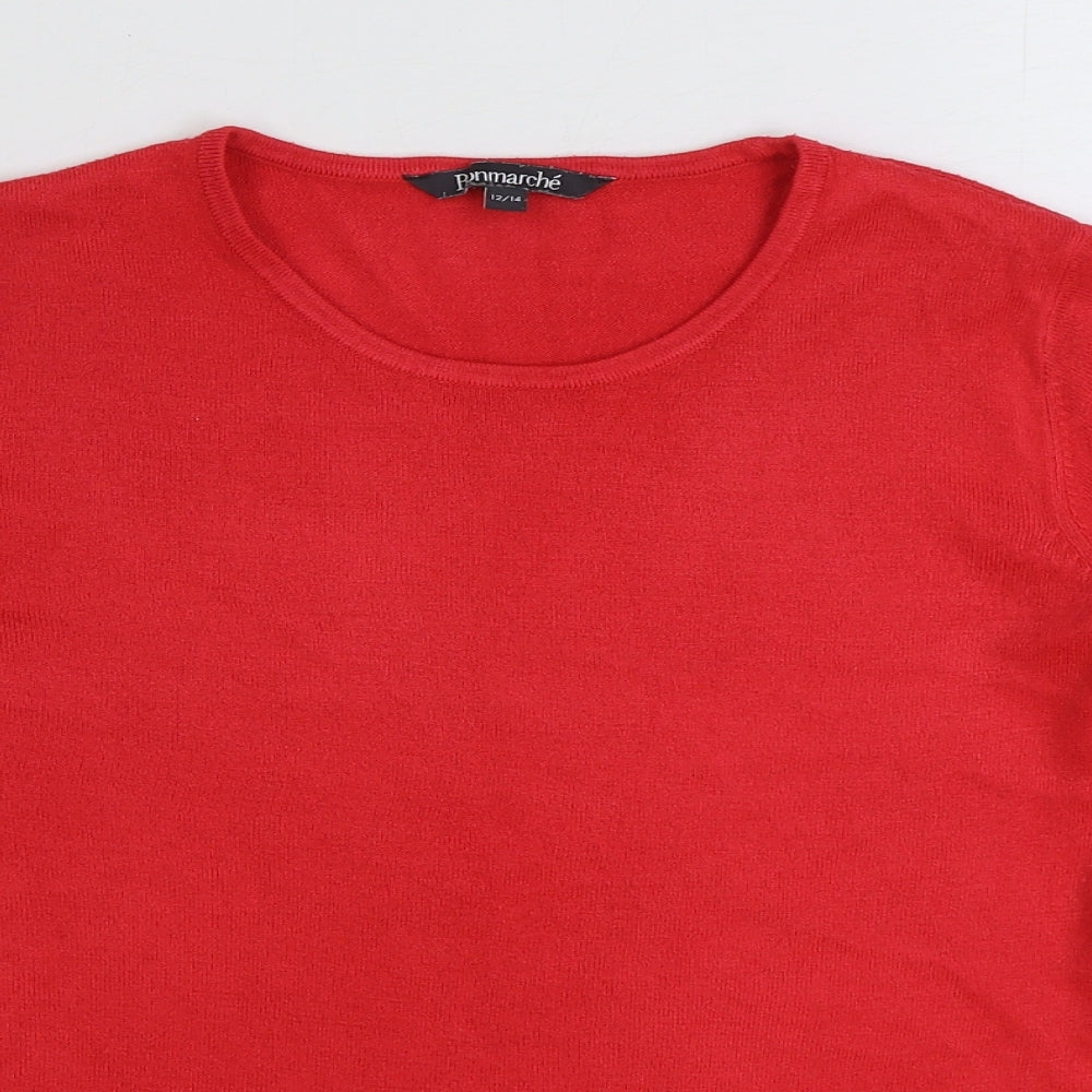Bonmarché Womens Red Round Neck Acrylic Pullover Jumper Size 12