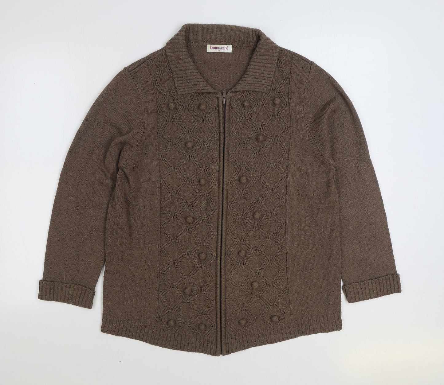 Bonmarché Womens Brown Collared Acrylic Full Zip Jumper Size M