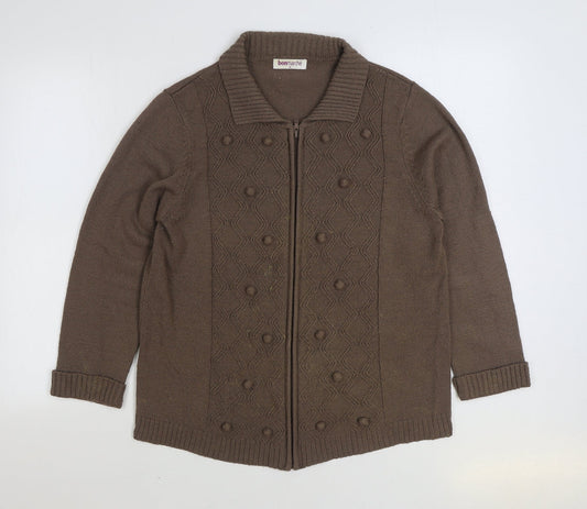 Bonmarché Womens Brown Collared Acrylic Full Zip Jumper Size M