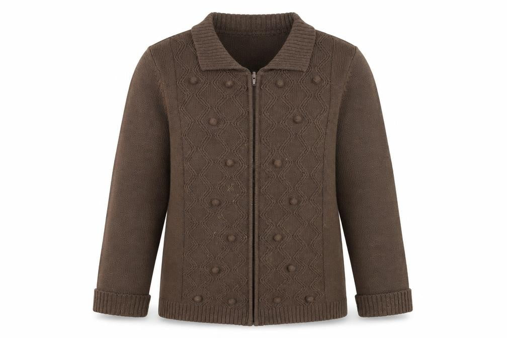 Bonmarché Womens Brown Collared Acrylic Full Zip Jumper Size M
