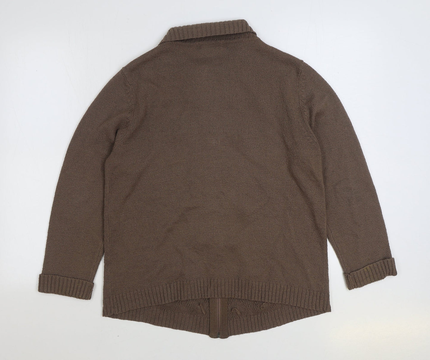 Bonmarché Womens Brown Collared Acrylic Full Zip Jumper Size M