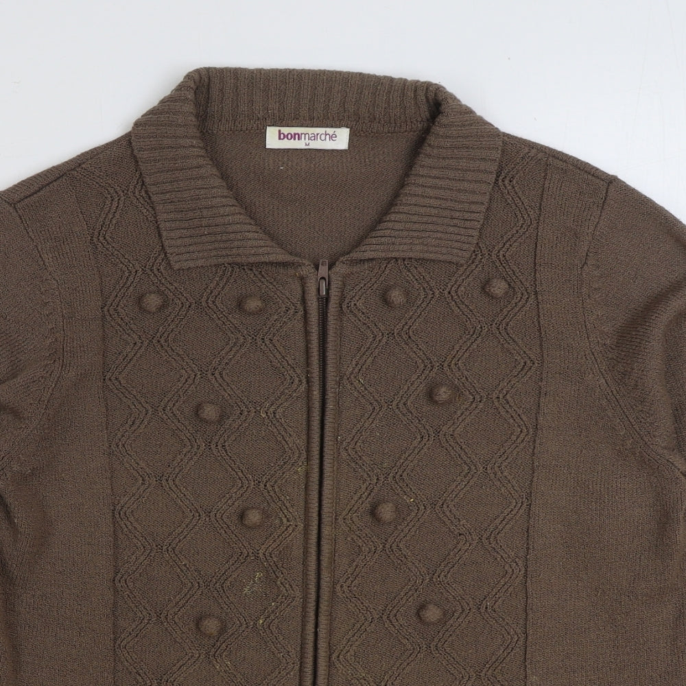 Bonmarché Womens Brown Collared Acrylic Full Zip Jumper Size M