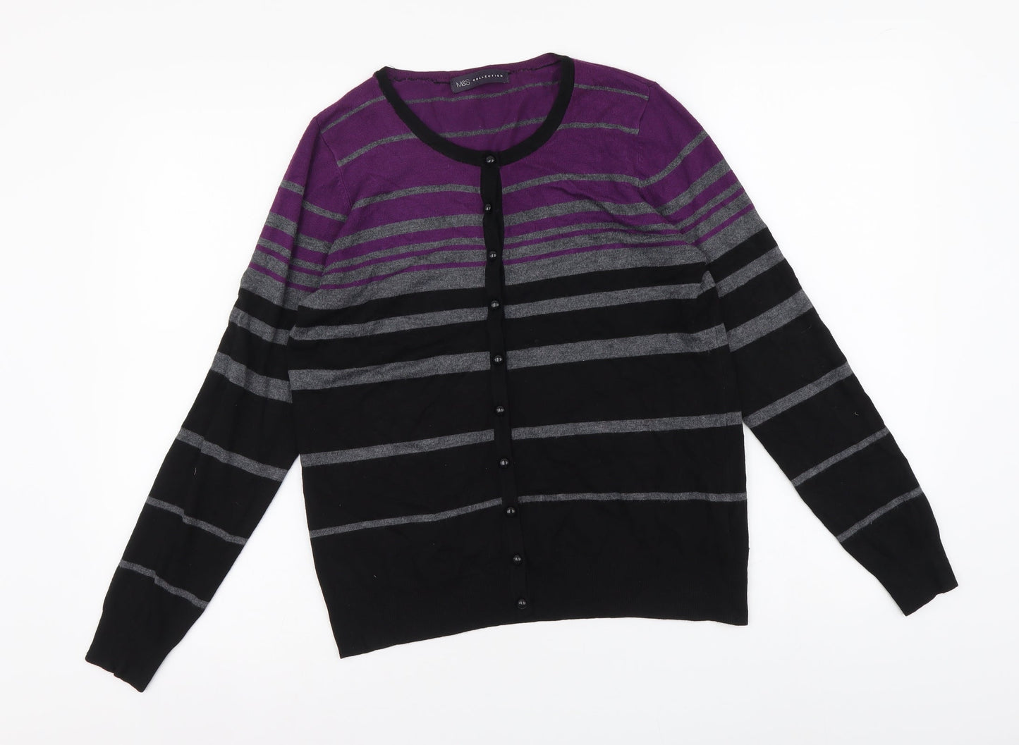 Marks and Spencer Womens Multicoloured Round Neck Striped Viscose Cardigan Jumper Size 12