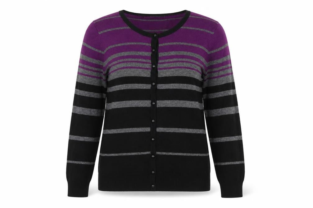 Marks & Spencer Womens Multicoloured Round Neck Striped Viscose Cardigan Jumper Size 12