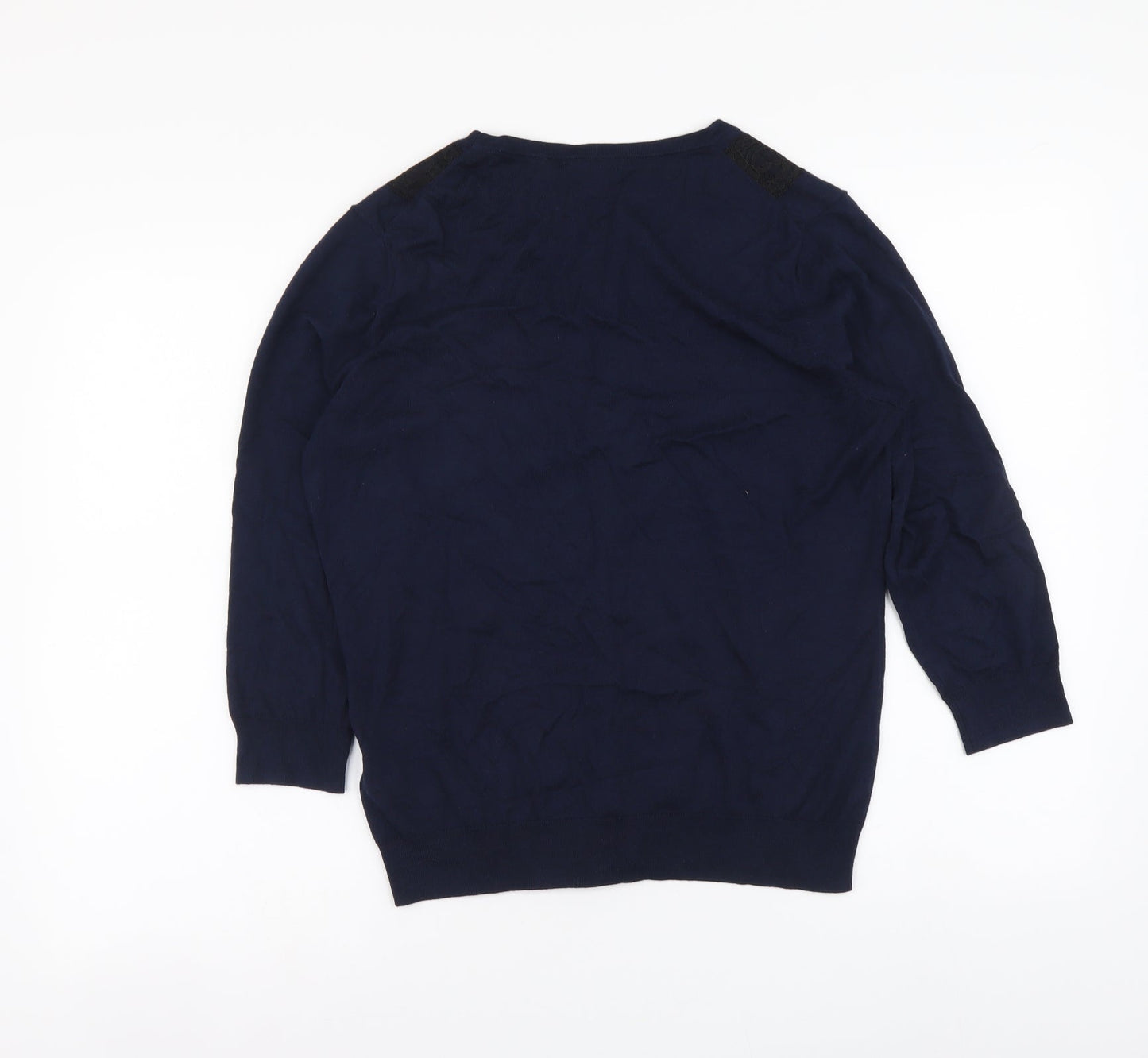 H&M Womens Blue V-Neck Cotton Cardigan Jumper Size M - Lace Detail