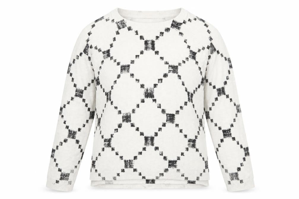Marks & Spencer Womens Beige Round Neck Geometric Viscose Pullover Jumper Size 12