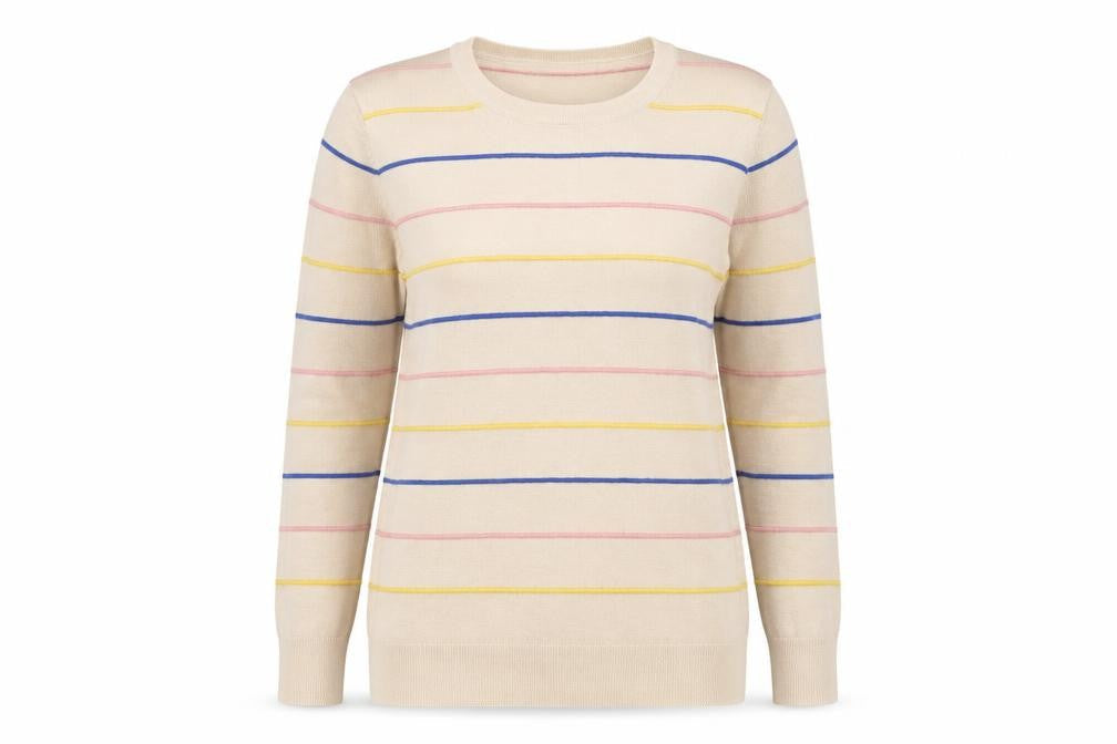 Just Elegance Womens Beige Round Neck Striped Viscose Pullover Jumper Size S