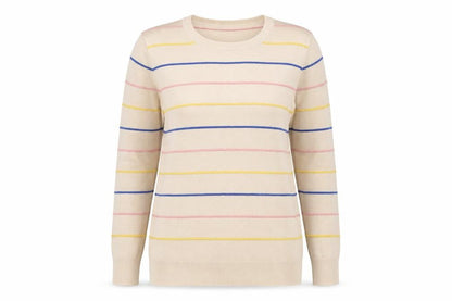 Just Elegance Womens Beige Round Neck Striped Viscose Pullover Jumper Size S