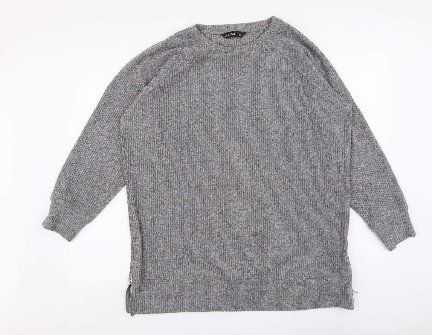 F&F Womens Grey Round Neck Polyester Shrug Jumper Size 14
