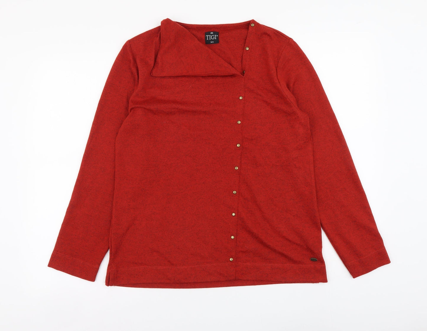 Tigi Womens Red Polyester Basic Blouse Size 10 V-Neck