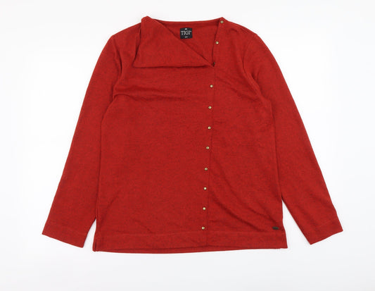 Tigi Womens Red Polyester Basic Blouse Size 10 V-Neck