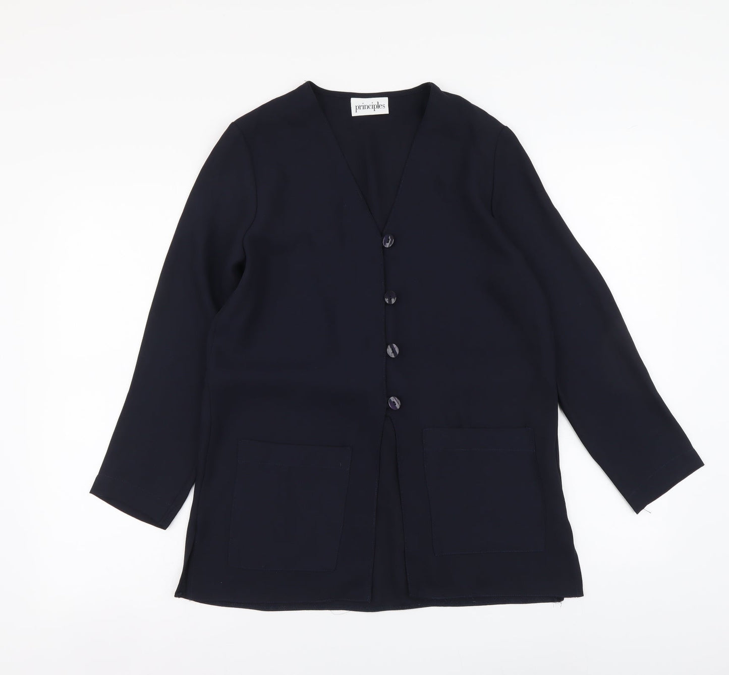 Principles Womens Blue Polyester Basic Button-Up Size 10 V-Neck