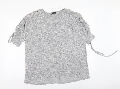 Selected Womens Grey Polyester Basic Blouse Size 16 Round Neck