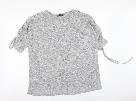 Selected Womens Grey Polyester Basic Blouse Size 16 Round Neck